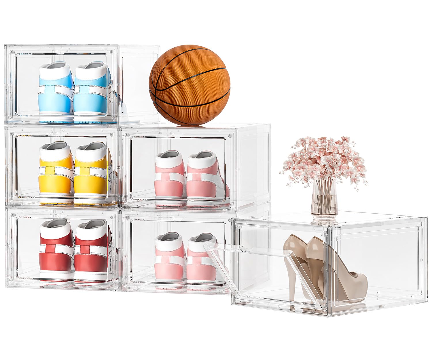 Photo 1 of Trdongxu 6 Pack Large Capacity Clear Acrylic Shoe Organizer with Magnetic Door, Thicker Dust-Proof Transparent Shoe Boxes for Storage, Ideal for Entryway, Closet, Under Bed