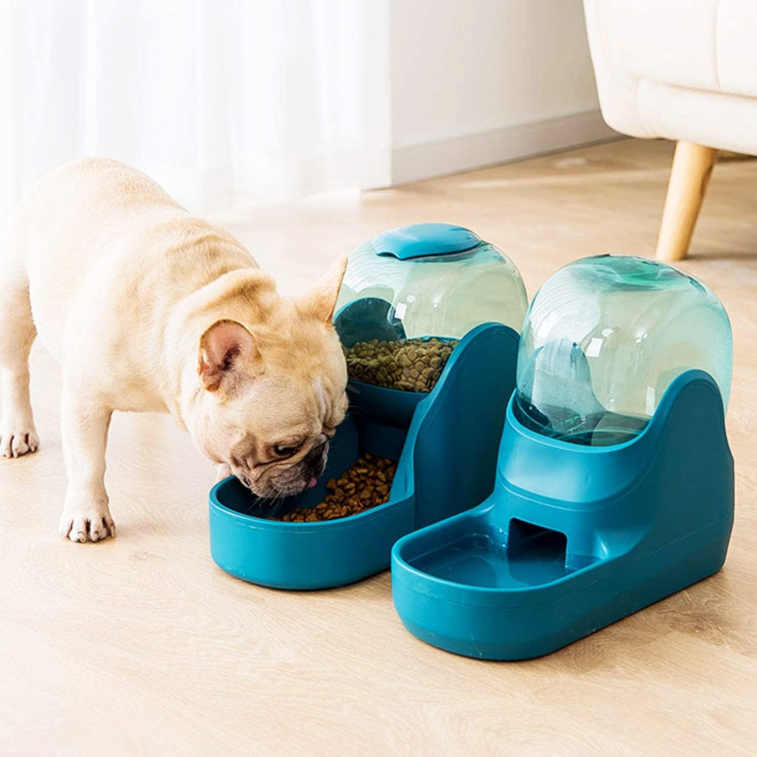 Kitchen & Dining : Pets Feeder Set Dog Feeder Cats Feeder with Water Dispenser Automatic Gravity Big Capacity Pets Feeder Auto for Small Medium Big Cats Dogs (Blue) : 