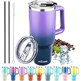 GUDEMAO 40 oz Tumbler with Handle, Insulated Tumbler with Lid and Straw, Reusable Stainless Steel Vacuum Insulated Cup, 100% 