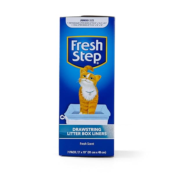 FRESH STEP JUMBO DRAWSTRING CAT LITTER BOX LINERS, SCENTED HEAVY DUTY KITTY LITTER BAGS FOR X-LARGE OVAL OR RECTANGLE PANS, HELPS CONTAIN MESS FOR EASY LIFT OUT CLEANUP, 36 X 19 IN, 7 COUNT