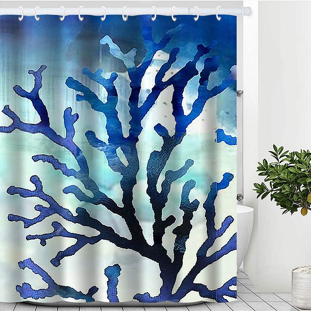 Blue Ocean Shower Curtain, Single Seaweed Beach Theme