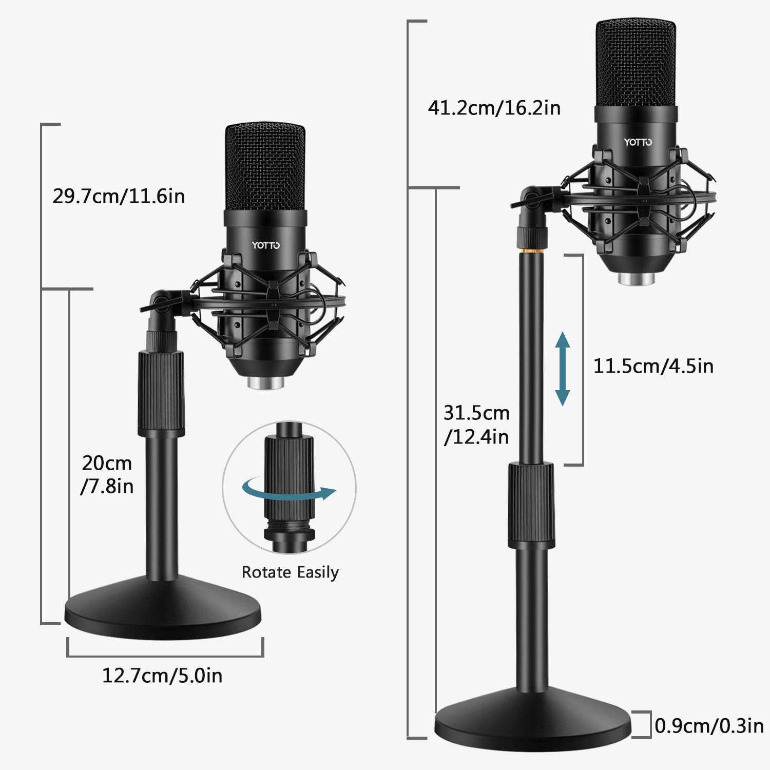 YOTTO USB Microphone 192KHZ/24BIT Condenser Cardioid Microphone Plug & Play PC Computer Mic for Podcast, Streaming, YouTube, Gaming, Recording with Pop Filter, Mic Stand, Shock Mount: Home Audio & Theater