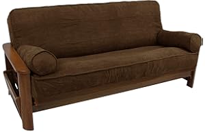 Blazing Needles Solid Microsuede Double Corded 8" to 9" Futon Cover Set with 2 Bolster Pillows (Set of 3), Full, Chocolate