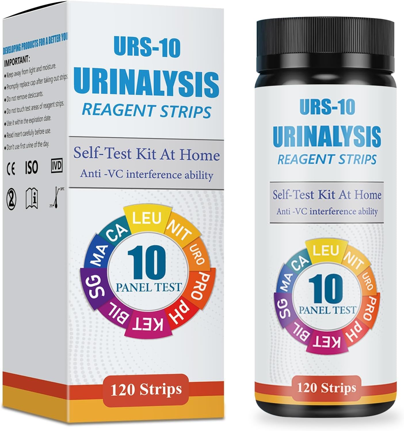 Photo 1 of 10-in-1 Urine Test Strips - 120 CT | Comprehensive Urinalysis for LEU, NIT, URO, PRO, pH, KET, BIL, SG, Calcium, and Microalbumin | Home Urinalysis Test Strips for Bladder and Urinary Tract Infections