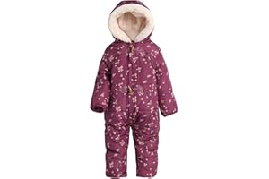 Jessica Simpson Girl's Snowsuit - Fleece Lined One Piece Romper Baby Bodysuit - Insulated Baby Girls Hooded Jumpsuit 12M-24M