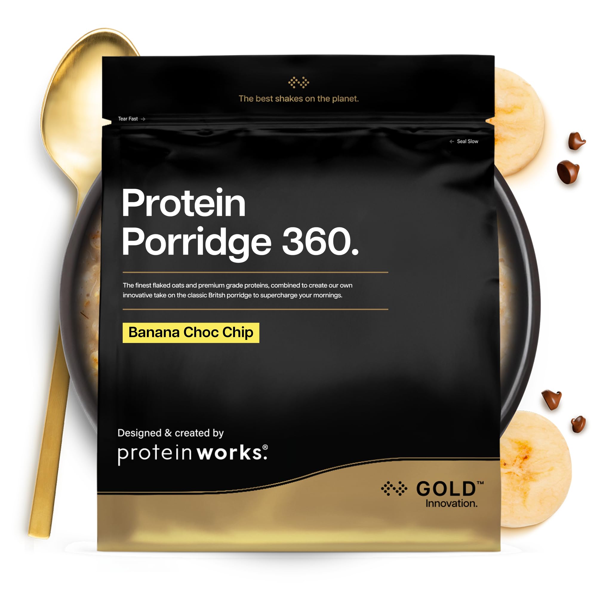 Protein Works | Protein Porridge 360 - Gold Innovation, High Protein, Low Sugar Breakfast, Added Vitamins & Minerals, Low GI Wholegrain Oats, High Fibre, Banana Choc Chip, 26 Servings, 2kg