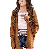 Imily Bela Girls Cardigans Kids Casual Batwing Sleeve Open Front Knitted Sweater