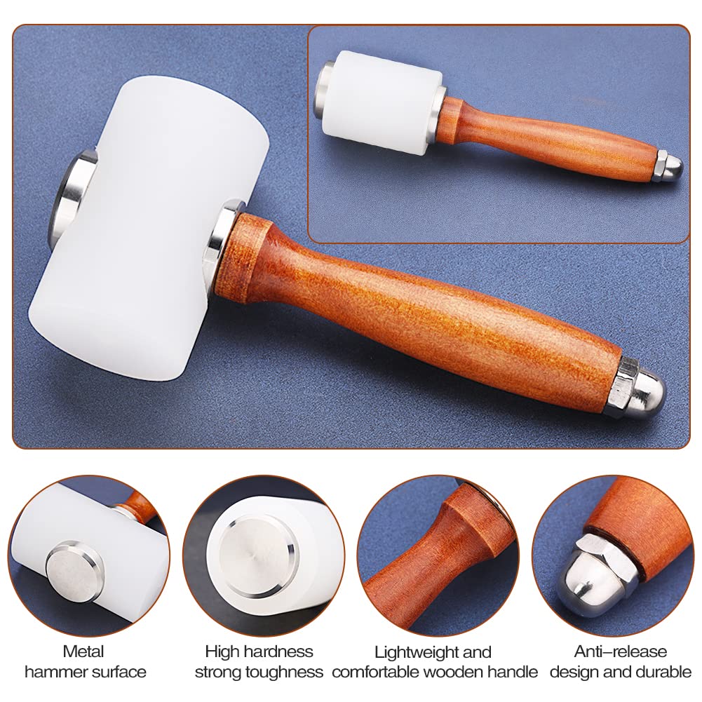 Leather Carving Hammer 2 Pieces, Leathercraft Mallet, Nylon Wood Handle Hammer, Mallet for DIY Stamping Sew Leather Tool