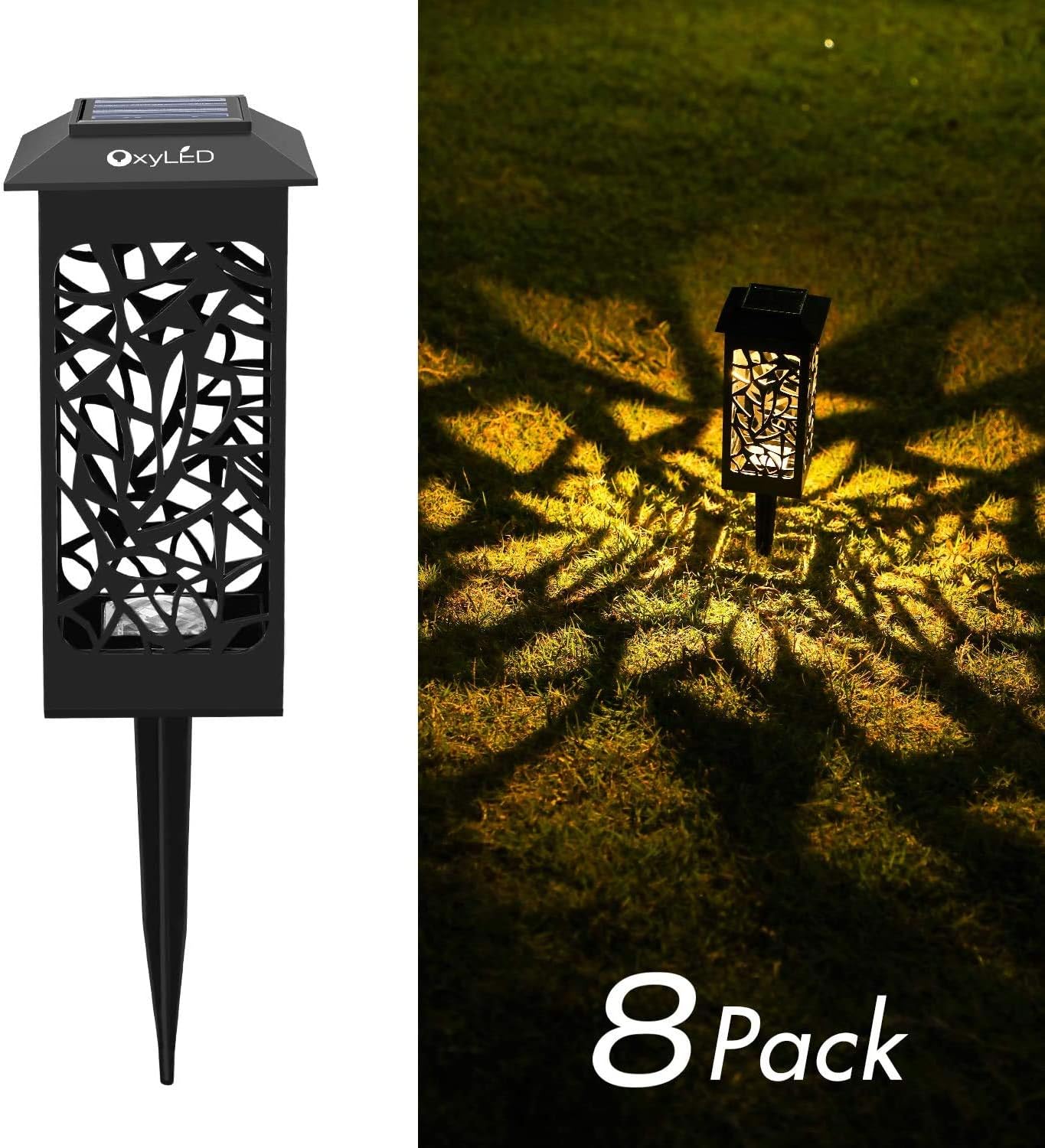Outdoor Solar Garden Lights,OxyLED 8 Pack Auto On/Off LED Decorative Landscape Lighting Solar
