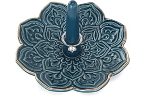 VINCOMIC Mandala Ring Holder,Decorative Jewelry Holder,Birthday Christmas Thanksgiving Day Engagement Wedding Gifts for Women,Ceramic Navy Blue