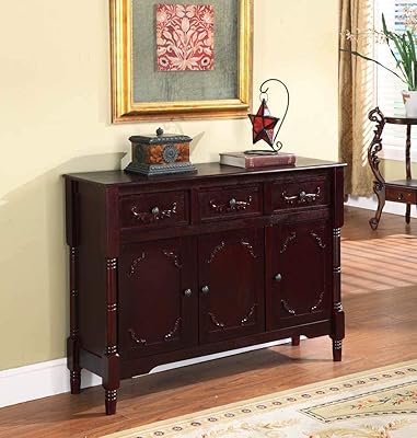 King's Brand Wood Console Sideboard Table with Drawers, Cherry Finish