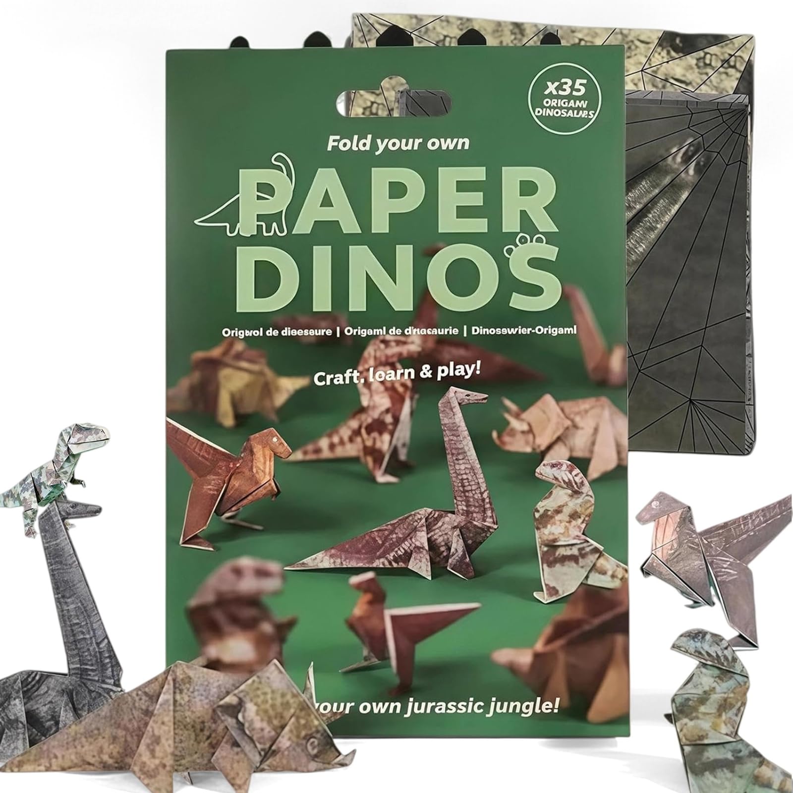 Kilibili 3D Dinosaur Origami Kit, 35PCS DIY Paper Craft for Kids, Creative Animal Activity for Boys & Girls, Handmade Desk Decor Gift for Animal Lovers