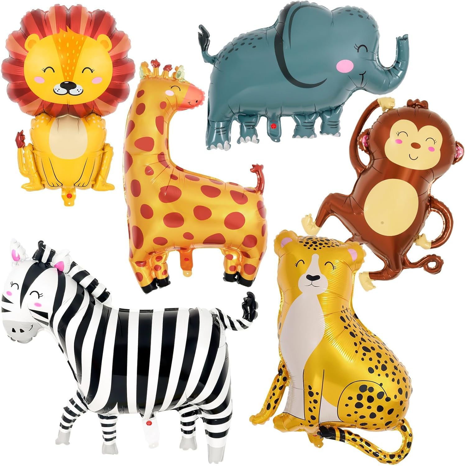 Photo 1 of 6 Pcs Safari Balloons, Jungle Safari Animals Foil Balloons, Giant Zoo Animal Balloon Zebra Elephant Monkey Lion Giraffe Leopard Shaped Animal Balloon for Zoo Wildlife Theme Birthday Party Decorations