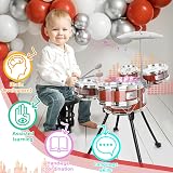 m zimoon Kids Drum Kit Jazz 5 Drums Stool Pedal Cymbal Lights Toys Gift view 6