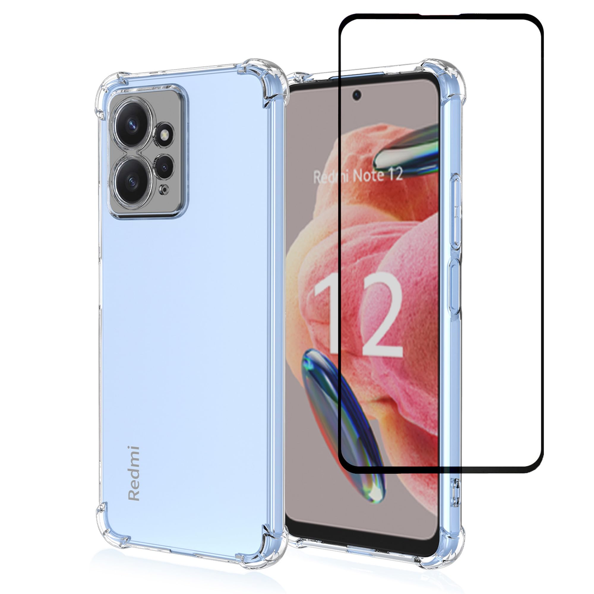 SHYXGLON For Xiaomi Redmi Note 12 4G Case with Screen Protector, Crystal Clear Ultra Thin Soft TPU Bumper Flexible Transparent Cover Gradient Rainbo Case for Xiaomi Redmi Note 12 (Clear)