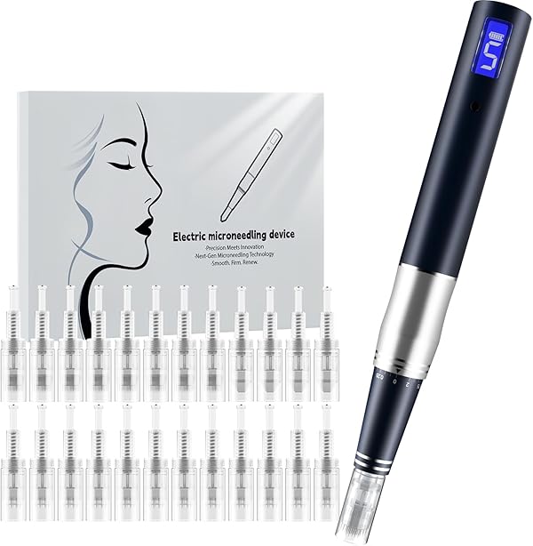 Microneedling Pen mit LCD-Display,Dermapen,5-stufige Geschwindigkeitsregelung,Micro Needling Set,enthält 24 Nadeln,Derma Pen für Microneedling，Professioneller Elektrischer Dermapen