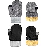YUHAN PRETTY 2 Pairs Winter Fleece Mittens for Kids Girls Boys Children Warm Knit Snow Cold Weather Gloves Gifts 2-6 Years