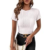 PRETTYGARDEN Women's Summer Tops 2026 Casual Short Sleeve Crewneck Slim Fit T Shirts Basic Knit Y2K Top Textured Blouse