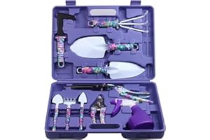 Garden Tools Set, JUMPHIGH 10 Pieces Gardening Tools with Floral Print, Ergonomic Handle Trowel Rake Weeder Pruner Shears Sprayer, Garden Hand Tools with Carrying Case Gardening Gifts for Women Father