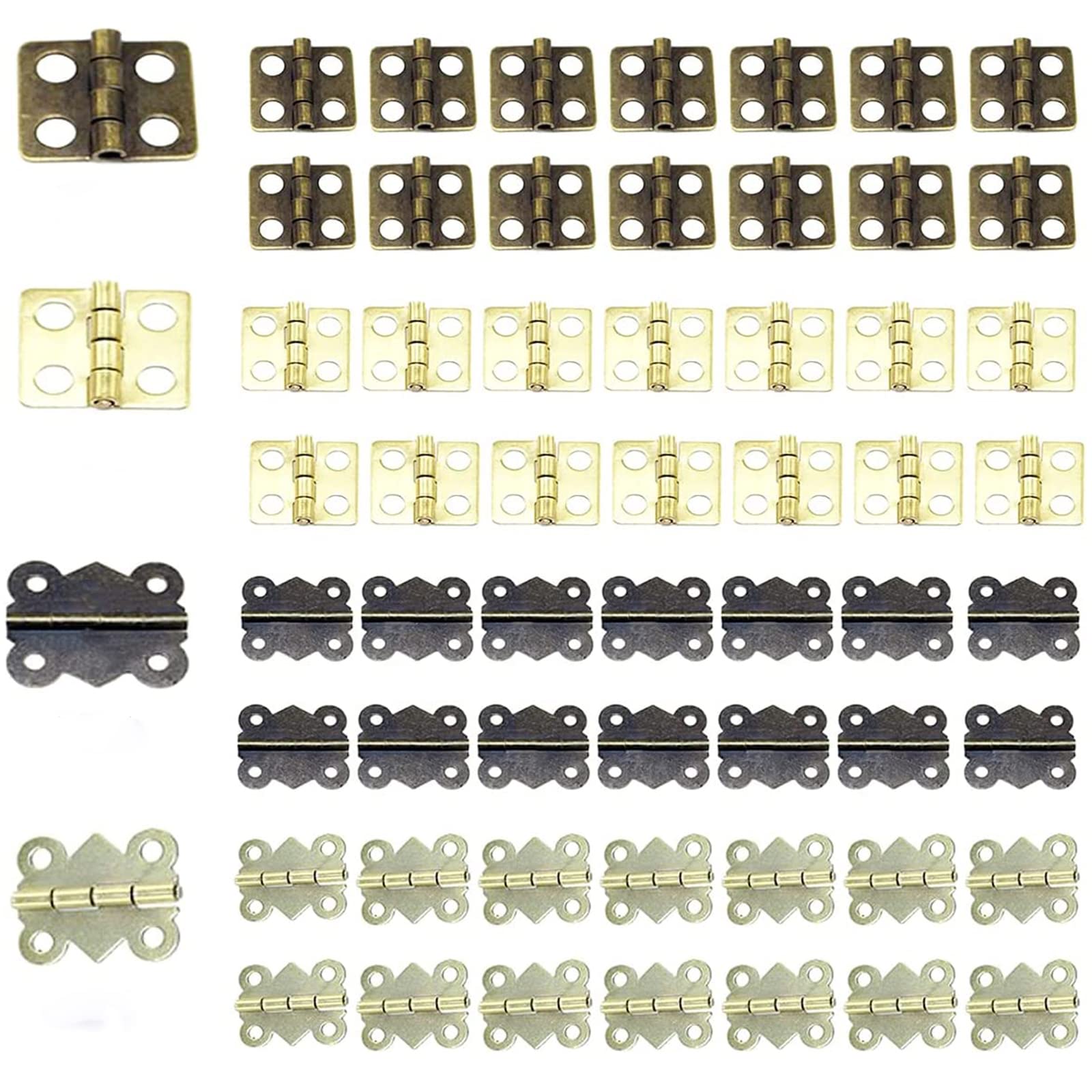 Guador 100 Pieces Mini Copper Hinges Retro Brass Hinges Different Sizes and Colors with 400 Pieces Replacement Screws for Wooden Box Jewelry Chest Box Cabinet DIY Accessories(13 x 12mm/17 x 25mm)