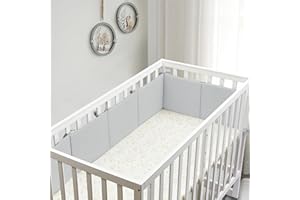 MZRON 3 in 1 Mesh Upgraded Crib Cushion Liner Padding-Multifunctional Edge Bumper Guard for Teething(Gray)