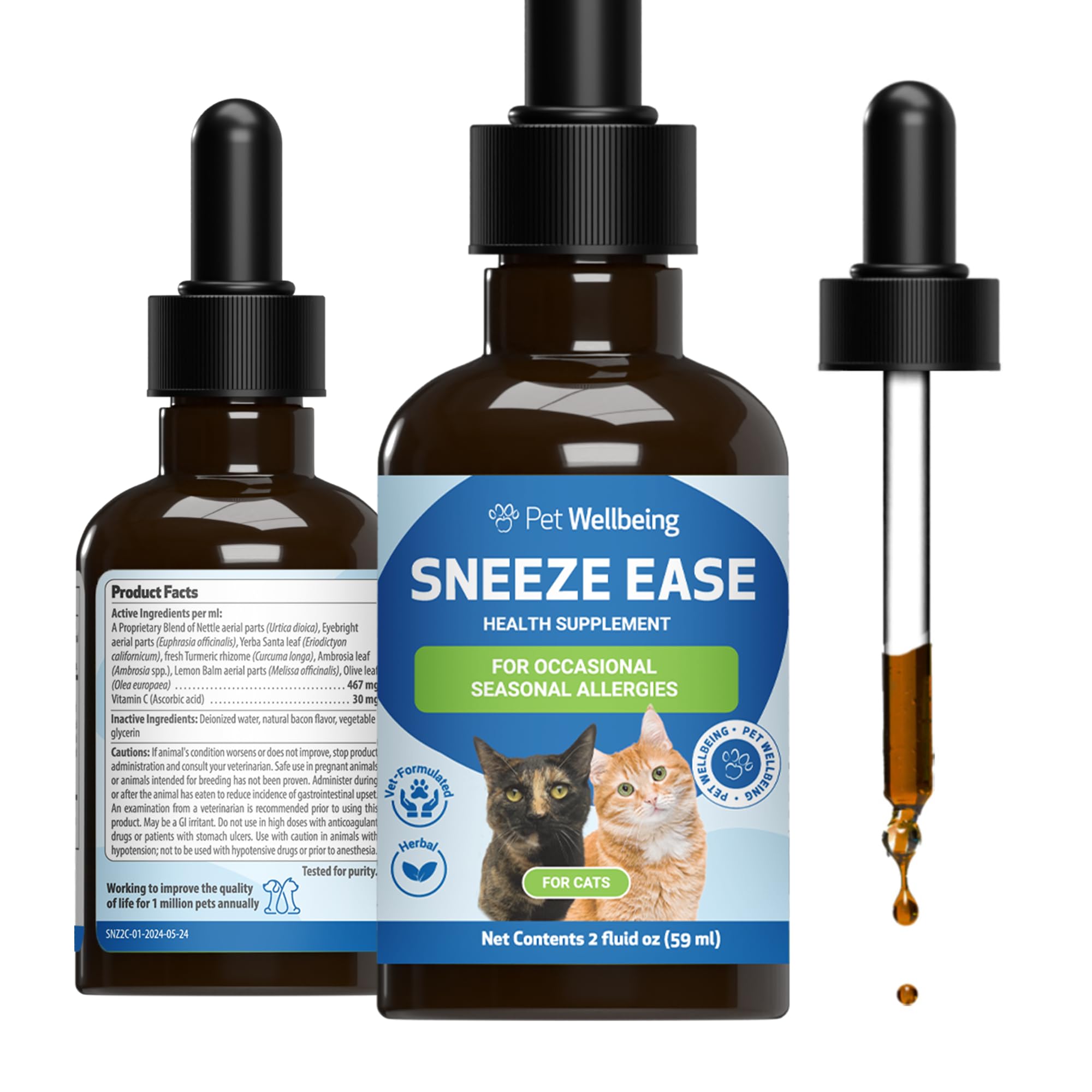 Pet Wellbeing Nettle-Eyebright Gold (Sneeze Ease) for Cats - Occasional Sneezing, Seasonal Allergy Discomfort, Eyebright, Nettles - Veterinarian-Formulated Herbal Supplement 2 oz (59 ml)
