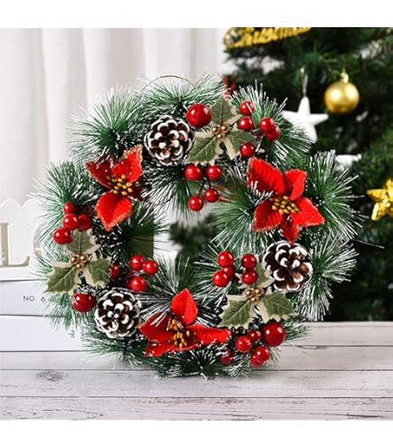 Amazon.com: Ochine Snow Flocked Christmas Wreath 12'' Artificial