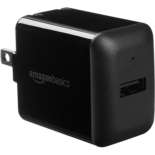 Amazon Basics One-Port USB Wall Charger for Phone, iPad, and Tablet, 12W - Black