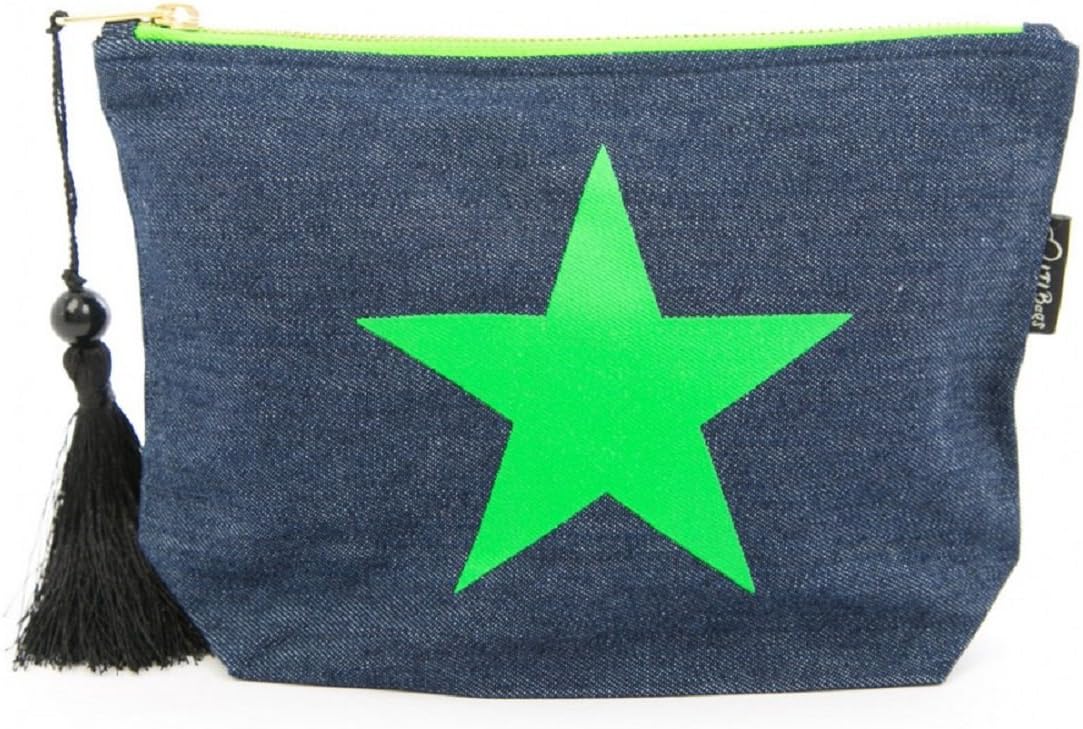 Denim Neon Green Star Make-up Bag