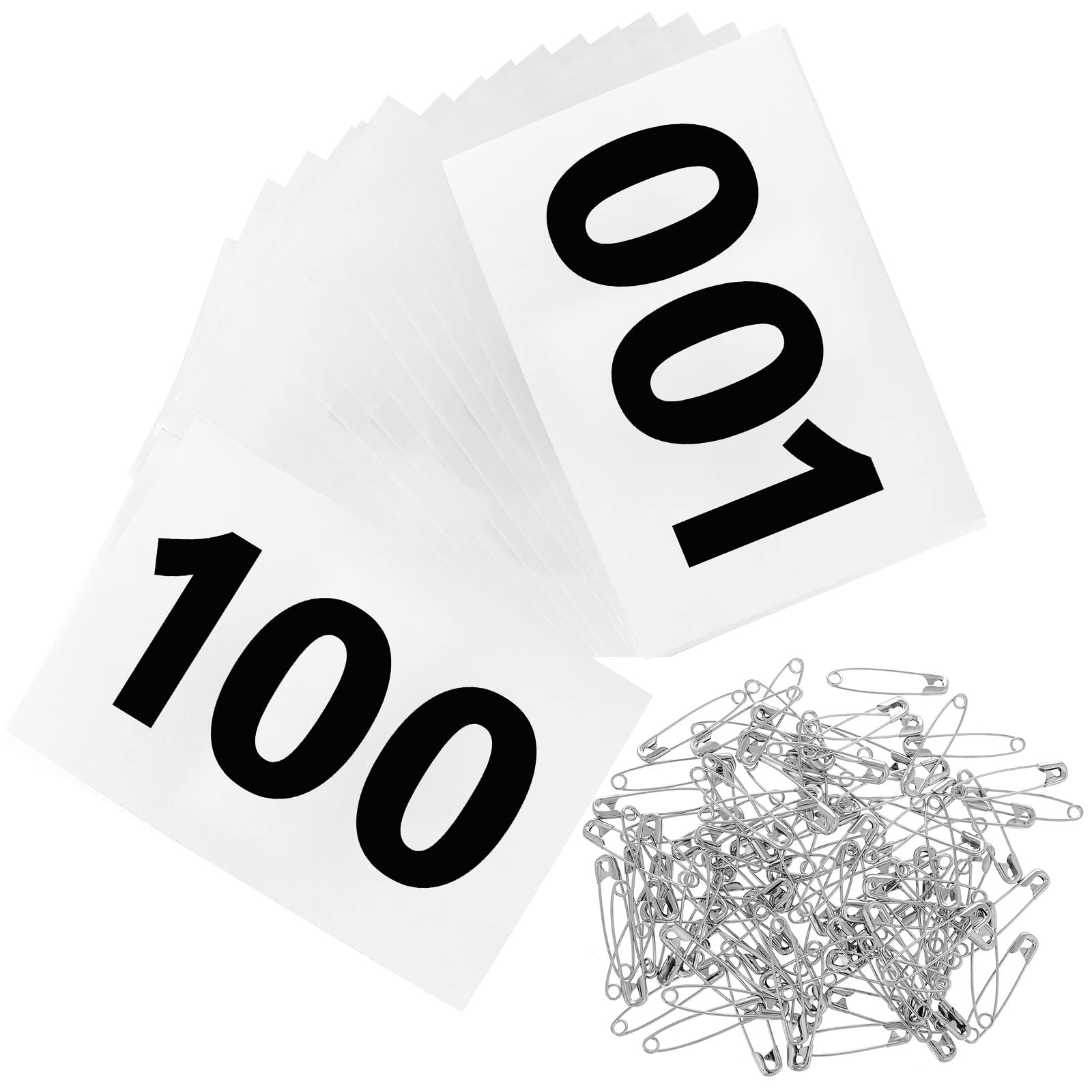 Geebuzz Running Bibs Race Competitor Numbers Waterproof Runners Race Numbers with Safety Pins for 5k Marathon Races Events 5.9" x 7.8" (Number 001-100)