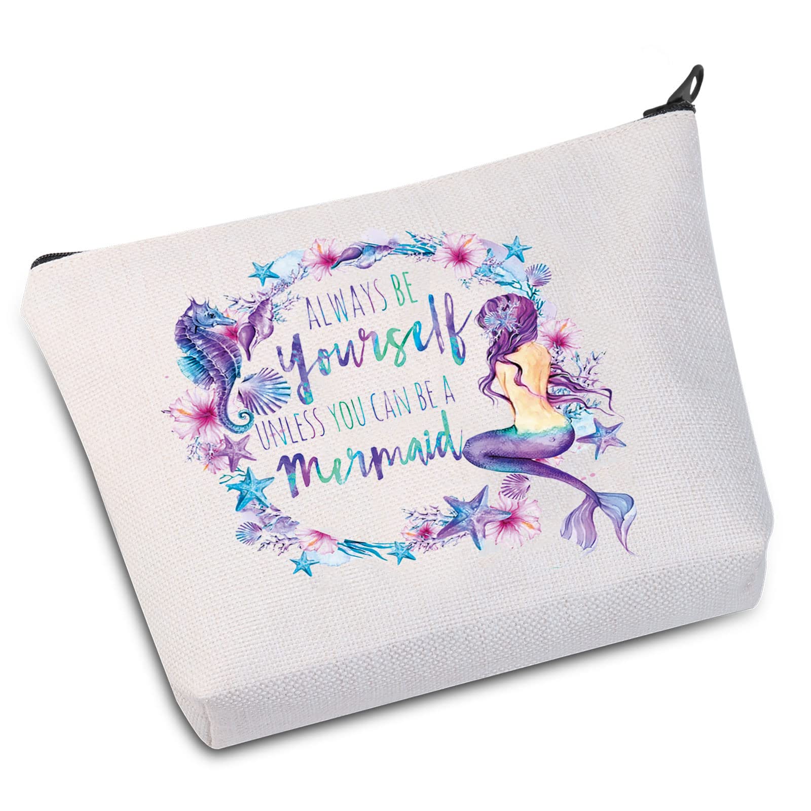 WZMPA Funny Princess Cosmetic Makeup Bag Always Be Yourself Unless You Can Be A Makeup Zipper Pouch Bag For Women Girls, Be A Mermaid, S, Fit