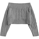 ZAFUL Women V Neck Button Knit Crop Sweaters Batwing Sleeve V Back Ribbed Hem Pullover Sweater