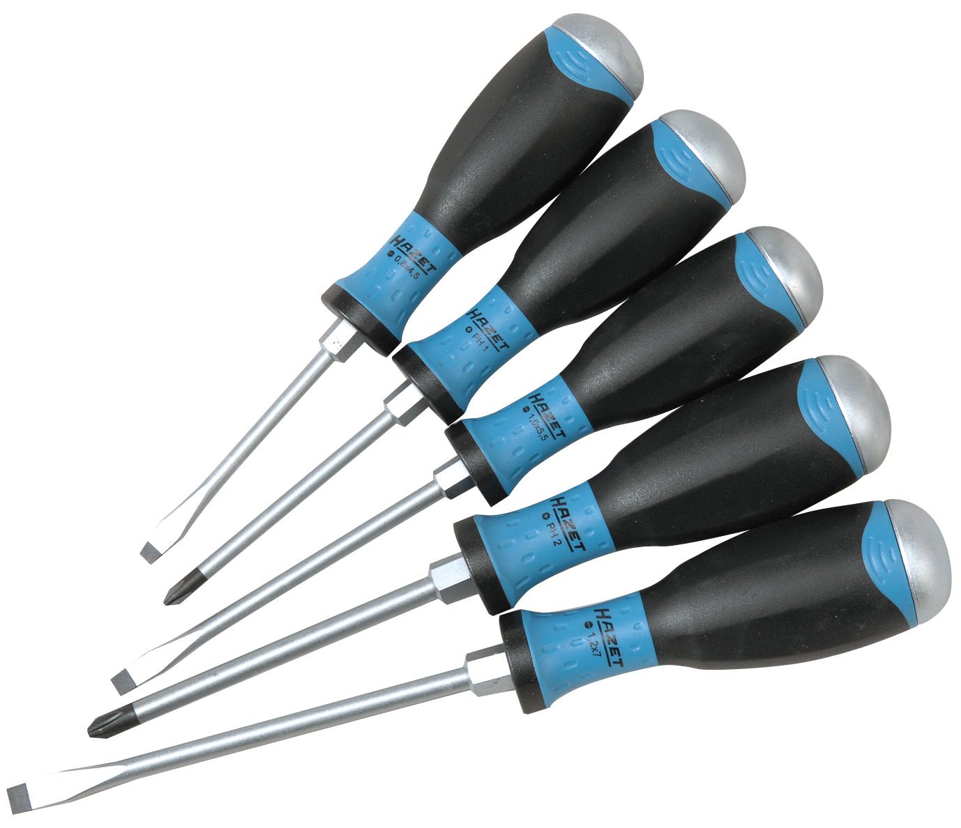 HAZET 810U-1/5 Slot Cross Recess Profile PH Screwdriver Set with Burnished Tip - Matt Chrome-Plated