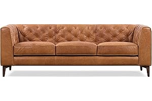 Poly & BARK Essex Leather Couch – 89-Inch Sofa with Tufted Back - Full Grain Leather Couch with Feather-Down Topper On Seating Surfaces – Vintage Pure-Aniline Italian Leather – Cognac Tan