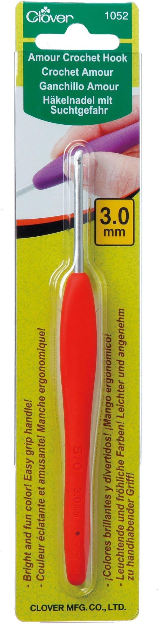 Clover Amour Crochet Hook 3.0mm Easy Grip Bright Colour
