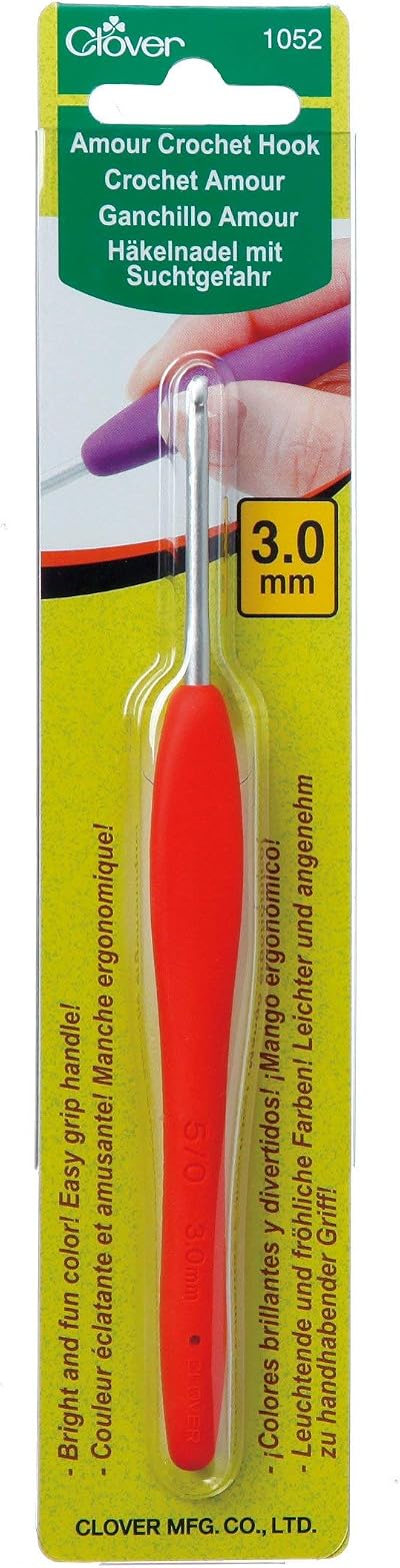 Clover Amour Crochet Hook 3.0mm Easy Grip Bright Colour