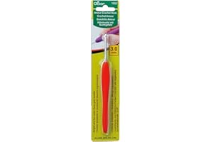 Clover Amour Crochet Hook: 3.0mm, Metal, Red, Easy Grip Handle