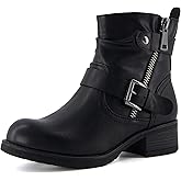 Dunes Max Motorcycle Womens Ankle Boots – Comfortable Booties for Women with Zipper & Buckle, Combat Boots Style, Memory Foam, Wide Width Options