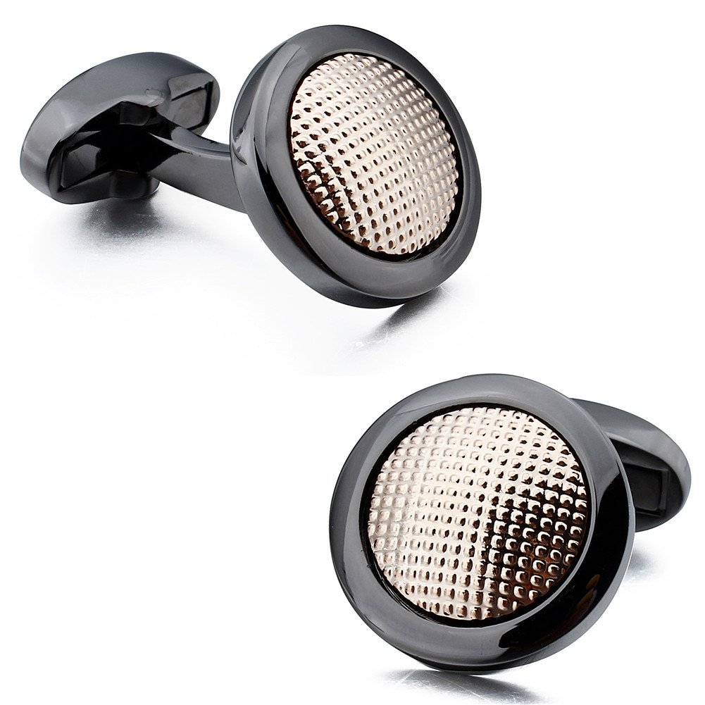 Cufflinks for Men Set Wedding Business Tuxedo Shirt Round Cuff Links Christmas Gift for Best Man Groom Father of the Bride and Friends(Gun Color)