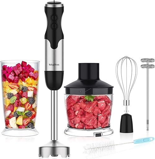Keylitos 5 in 1 Immersion Hand Blender Mixer, [Upgraded] 1000W Handheld Stick Blender with 600ML Chopper, 800ML Beaker, Whisk and Milk Frother for Smoothie, Baby Food