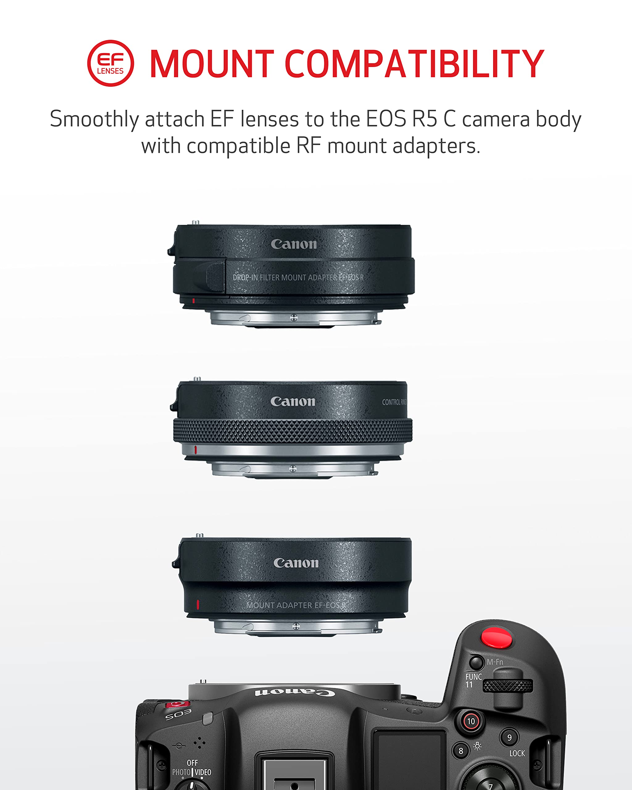 Canon EOS R5 C Mirrorless Camera (Body Only), 45 Megapixel CMOS Sensor, Hybrid Full-Frame Cinema Camera, 8K/60P Internal RAW Recording, RF Mount, Black