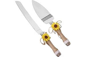 PowerKing Sunflower Cake Knife and Server Set, Stainless Steel Wedding Supplies Cake Knife Set for Wedding, Birthday, Anniver