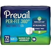 Prevail Per-Fit 360 Daily Incontinence Briefs, Unisex Adult Incontinence Briefs with Tabs, Maximum Plus Absorbency, Size 2, 72 Count (4 Packs of 18)