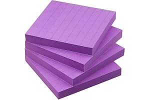 EASTERN WOLF Lined Sticky Notes 3x3 Sticky Notes with Lines Self-Stick Notes Bright Color 4 Pads 90 Sheets/Pad (Purple)