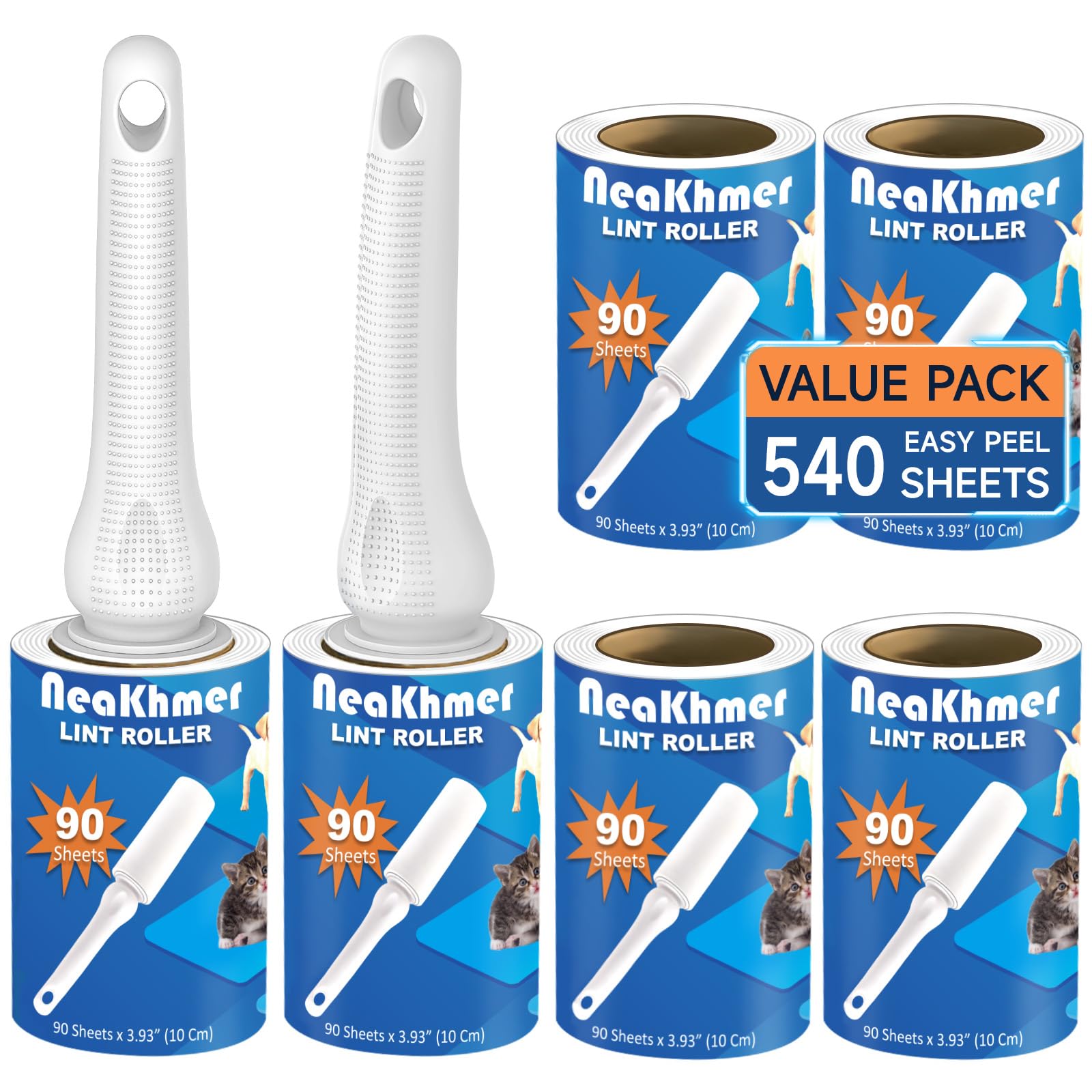 Neakhmer Lint Roller for Pet Hair, 540 Sheets, Extra Sticky, Portable, Black