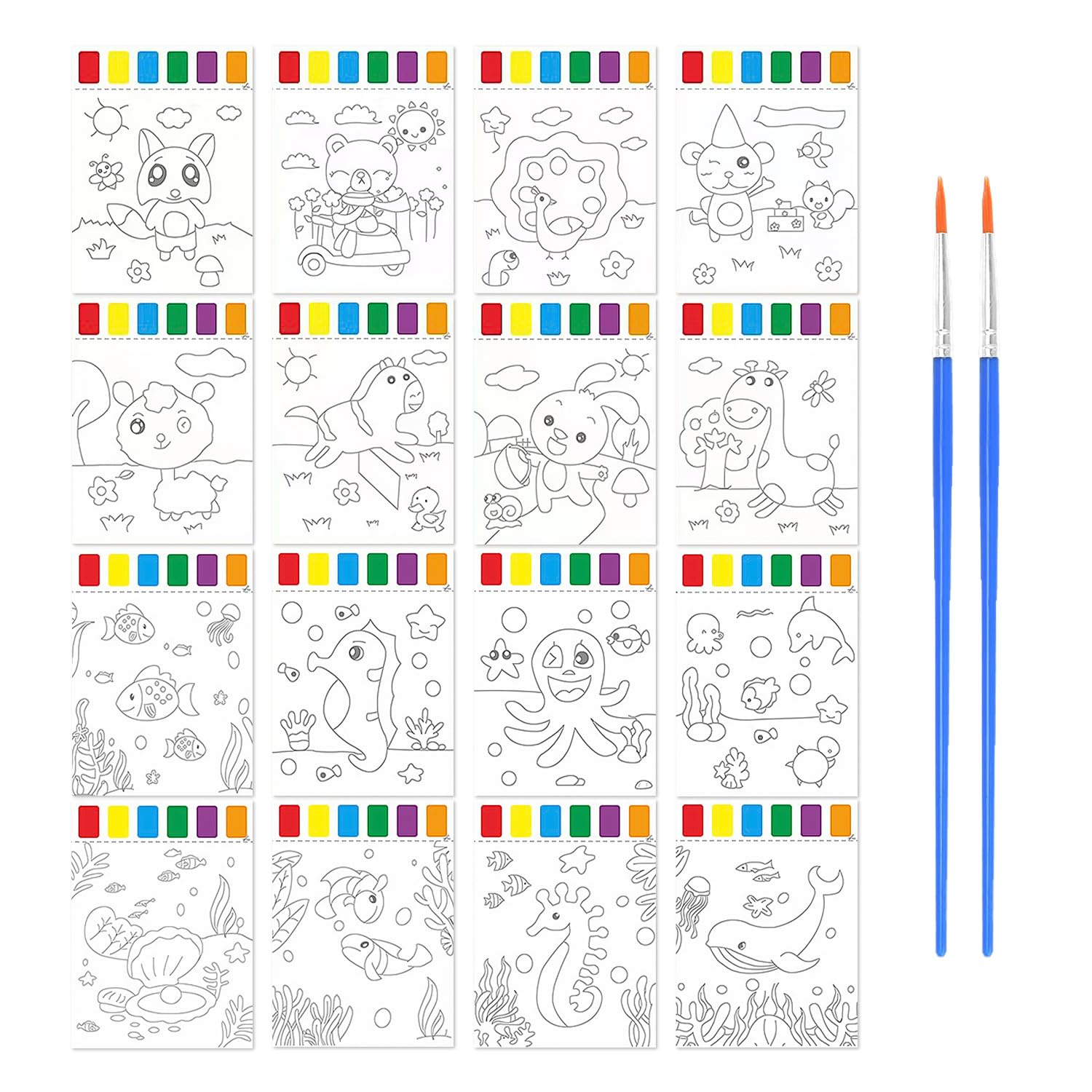 CYNOSURETECH 2 Pieces Watercolor Paintings with 2 Pens, Animal Ocean Watercolor, Water Book for Toddlers, Painting Set for Toddlers, Drawing Book for Kids, Coloring Watercolors, Pigment Water Book.