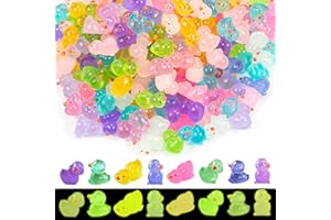 FANTASYON 208 Pcs Mini Resin Duck Tiny Glow in The Dark Ducks Luminous Miniature Duck Figures Dollhouse Ornament Potted Plants Cake Decoration DIY Craft Charms for Party Toys Favors