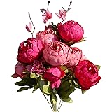 Mandy's Artificial Silk Autumn Red Peony Flowers 1 Bouquet for Home Wedding Decoration