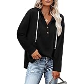 RUMIA Womens Tops V Neck Button Sweatshirt for Women Pullover Long SLeeve Shirts Fall Outfits 2025 Loose Fit S-3XL