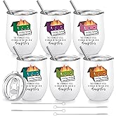 Skylety 6 Pcs Valentine Dumpster Fire Tumbler Bulk Staff Appreciation Gifts, 12oz Funny Insulated Cup with Lid and Straw Thank You for Employee, Coworker, Teacher, Nurse, Team, White Elephant